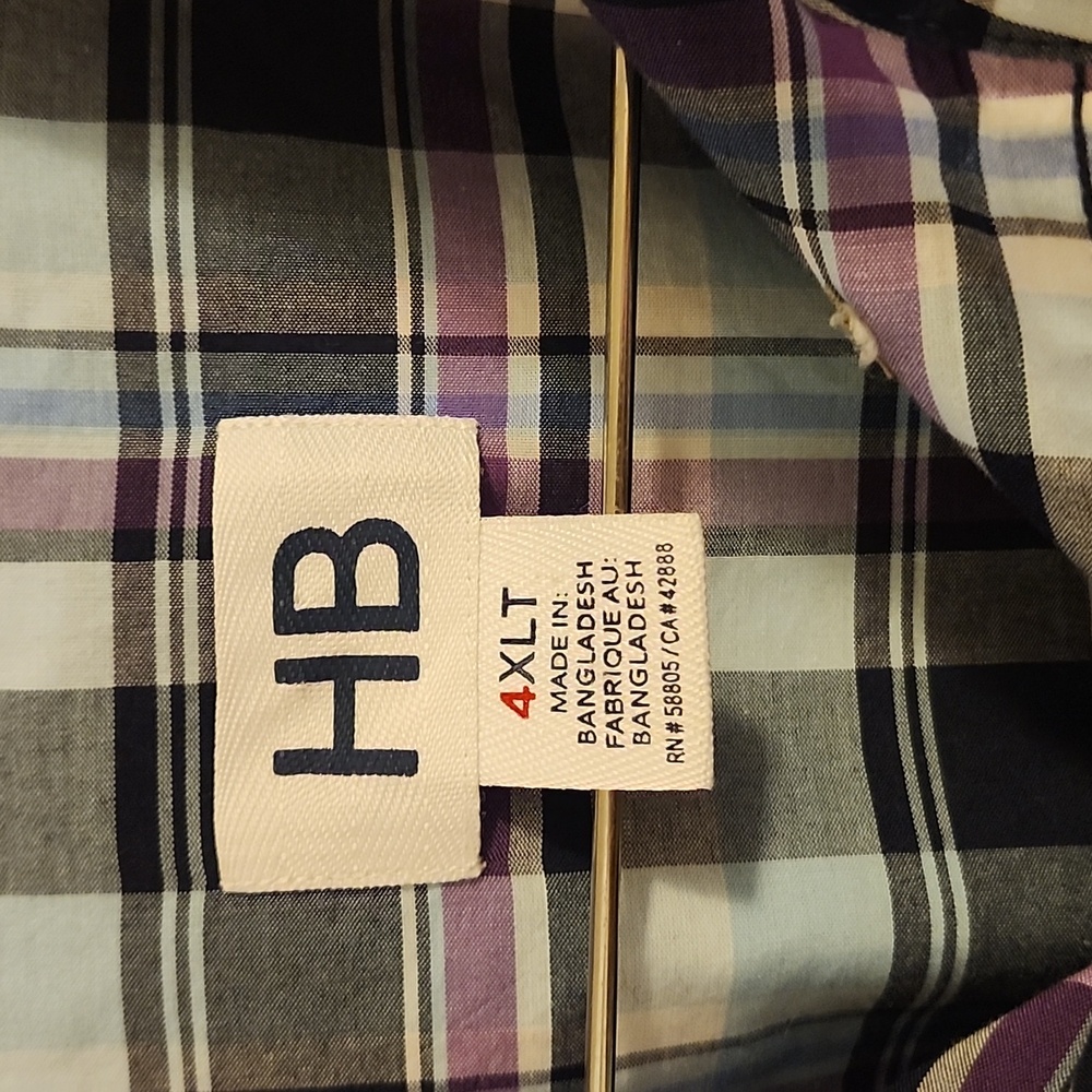 HB purple And Multi Color Plaid Pocket Collar Mens Shirt Size 4XLT - Picture 2 of 4